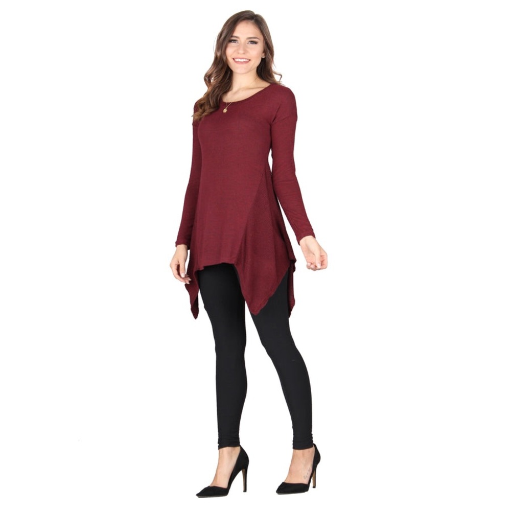 💖 Lildy Shark Bite Tunic Burgundy Soft Cozy Women’s Size S-M